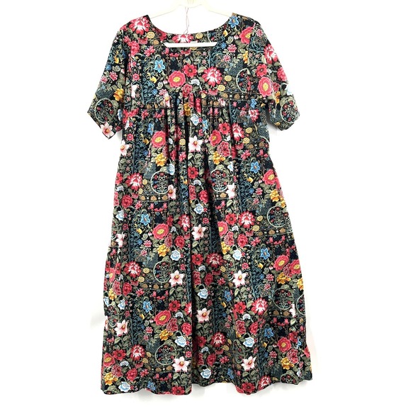 Handmade Dresses & Skirts - Handmade boho chic cottagecore whimsical art inspired Long Floral Dress L XL